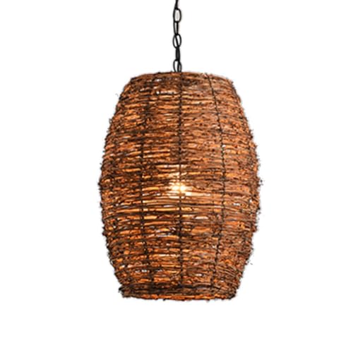 Lampadario Moderno Rustico in Vimini con Paralume Intrecciato a Mano in Stile Giapponese, E27, lampadario Fai da Te, lampadario a Sospensione per Soggiorno, Cucina, Sala da Pranzo, Stile Rustico