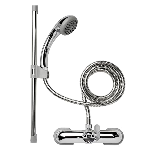 Croydex Shower Head and Hose Mixer Set with Riser Rail - 1.5m Shower Hose and Handset with Rub Clean Nozzles, Easy Install Wall Mounted Rail for Bathrooms - Ideal Hot & Cold Water Mixer (Chrome)