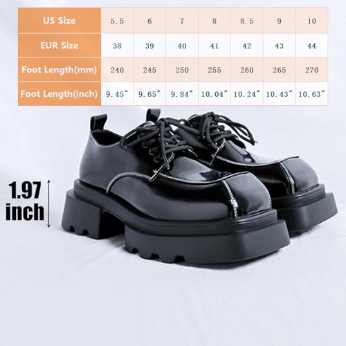 Men's Leather Lace Up Platform Lug Sole Oxfords Shoes Fashion Square Toe Chunky Heel Heightening Derby Shoes Comfort Casual Work Office Business Dress Shoes2