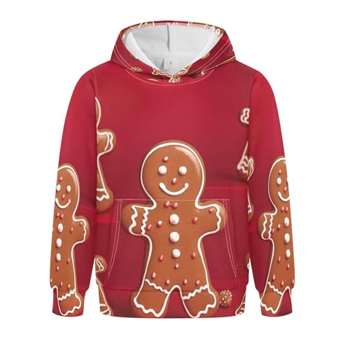 Kids Hoodies Sweaters Christmas Gingerbread Hooded Sweatshirts with Big Pockets for Boys Girls B0400021