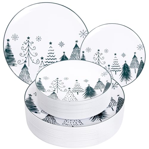 FLOWERCAT 100PCS Christmas Plates & Christmas Tree Plates - Heavy Duty Christmas Plastic Plates Disposable for Party - Include 50PCS 10.25inch Christmas Dinner Plates - 50PCS 7.5inch Dessert Plates FLOWERCAT 100PCS Christmas Plates & Christmas Tree Plates - Heavy Duty Christmas Plastic Plates Disposable for Party - Include 50PCS 10.25inch Christmas Dinner Plates - 50PCS 7.5inch Dessert Plates
