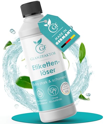 GLANZFAKTOR LÖSEFIX Etikettenlöser (500ml) - Klebereste entferner & Vignettenentferner - Ultimativer Etikettenentferner & Kleberentferner - gegen Aufkleber & als Kleberlöser, aufkleberentferner