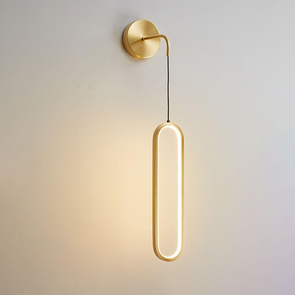 CWCQGH Wall Lamps Sconces Copper Wall Lamp Linear Wall Sconce Wall Mount Light Living Room Decor Wall Lighting Fixture 18W 3 Color Mode Wall Sconces for Bedroom Bedside Hallway-,Gold