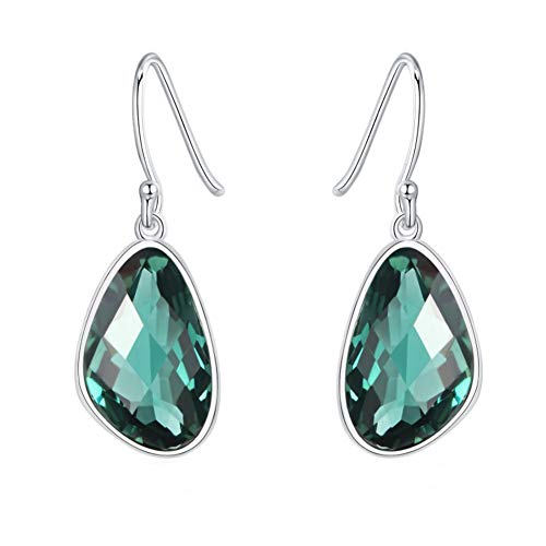 Pendientes de plata de ley 925 retro con cristales verdes elegantes para mujer
