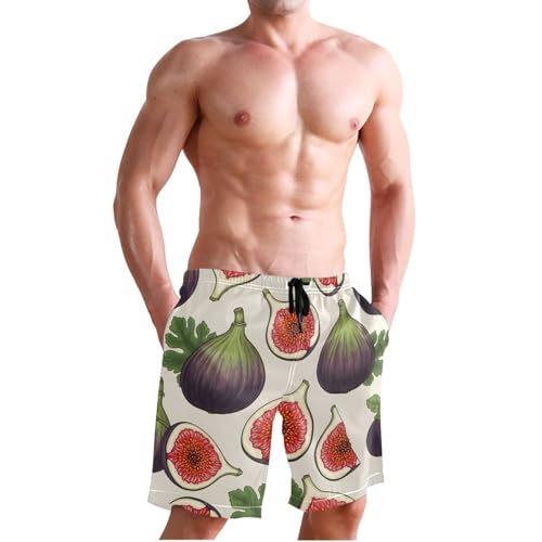 Men's Swim Trunks Quick Dry Swimming Shorts with Pocket Fig Pattern Print with Leaves Swimsuit Trunks3