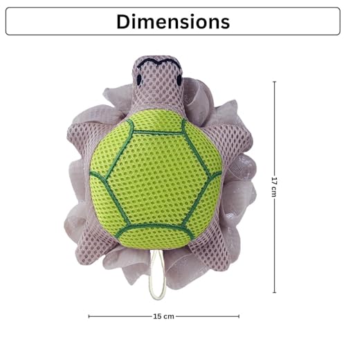 Image of Luxe Home International Bath Sponge For Kids And Adult Microfibre Soft Shower Loofah Turtle Pattern Gentle Skin Exfoliating Body Scrubber For Toddler Green 15x17cm Pack Of 1