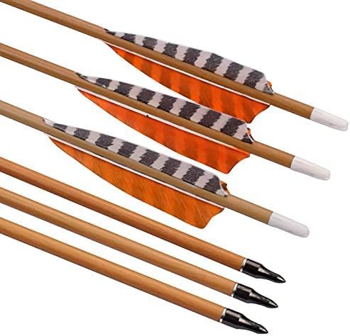 Elong 30" Archery Carbon Arrows Wood Camo Shaft Spine 600/700 Recurve Bows Turkey Feather Arrow