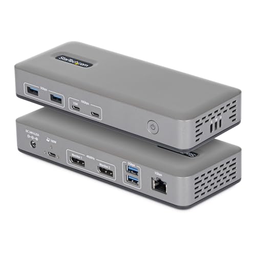 StarTech USB-C Docking Station Dual 4K 60Hz DisplayPort, 100W Power Delivery Charging, 6 USB Ports (10Gbps), Gigabit Ethernet, Driverless Windows Professional Laptop Dock (201UE-USBC-DOCK)