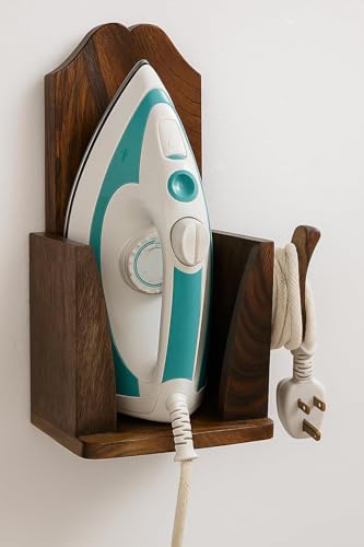 Image of Wooden Iron Press Holder.Free from Electricity.Save You & Your Family from Shock.Not Only Hold Iron But Organise Power Cable Also. Press Machine Holder for Laundry and Home1