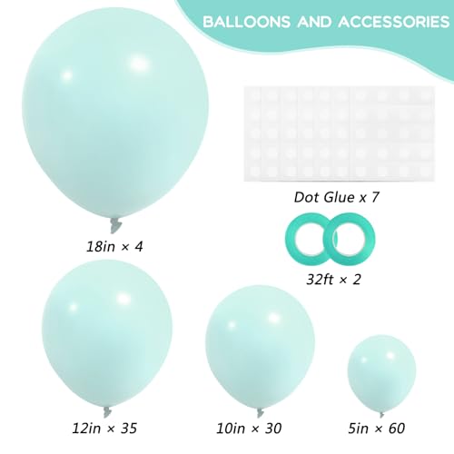 Image of RUBFAC 129pcs Mint Green Balloons Different Sizes 18 12 10 5 Inch, Pastel Makani Blue Balloon Garland Arch Kit for Birthday Baby Shower Gender Reveal Easter Wedding Party Decoration