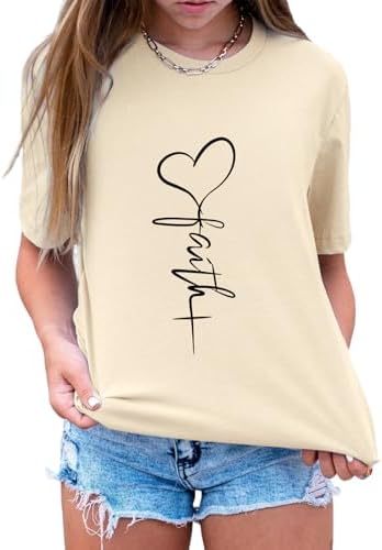 KIEKIECOO Faith Christian Shirts for Women Religious Crewneck Tshirts Cotton Graphic Tees Bible Verse Casual Summer Tops