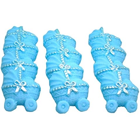 12 Coloured Edible Baby Prams Baby Shower Cupcake Toppers (Blue) Cover