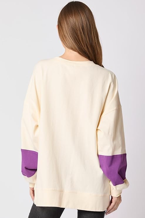 Halloween Sweatshirts for Women Sequin Color Block Crewneck Sweatshirts Long Sleeve Glitter Cute Sweatshirts - Image 3