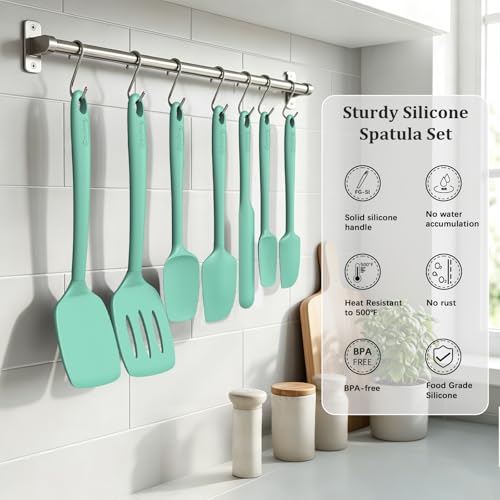 Image of Coukre Silicone Spatula Set of 7, BPA Free Food Grade Silicone Cooking Utensils, Heat Resistant Kitchen Tools for Nonstick Cookware, Dishwasher Safe Spatulas for Cooking and Baking(7,PureAquaGreen)