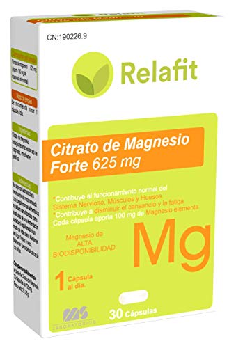 Citrato De Magnesio Forte 625 Mg - 30 Cápsulas | Relafit - Laboratorios Ms | Suministro Para 1 Mes | Salud De Huesos Y Músculos