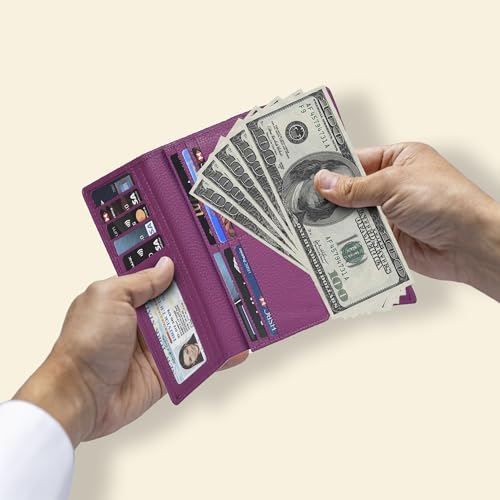 Image of Real Leather Women Wallet Leather with RFID Blocking -Trifold Card Holder Designer Ladies Clutch with ID Window Wallets