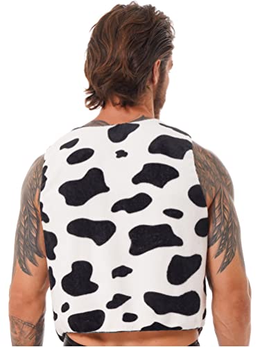 Men's Cow Print Vest Open Front Sleeveless Cardigan Waistcoat Cowboy Halloween Cosplay Tops4