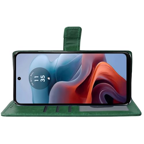 Image of Flip Cover Compatible with Motorola Moto G34 5G / G45 5G | Premium Leather Finish | Inbuilt Pockets & Stand | Flip Cover Back Case for Motorola Moto G34 5G / G45 5G (Green)