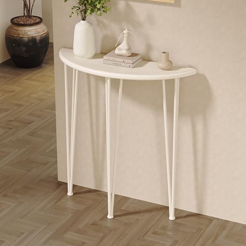Consola de media luna blanca de 60 cm para recibidor y mesa de sofá
