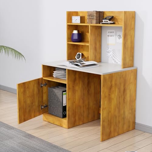 Image of Bniture Wooden Study Table for Home | Engineered Wood Study Table with Bottom Storage Shelf | Multi Purpose Computer Desk for Writing & Study | Laptop Table for Study Room | Giant Wood & Frosty White
