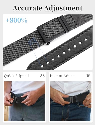 Tactical Ratchet Belts for Men, Golf Nylon Web Work Belt with Automatic Slide Buckle, Adjustable Trim to Fit3