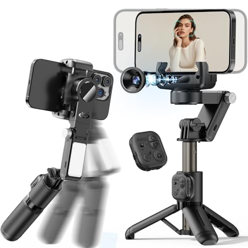 Gimbal Stabilizer for Phones with AI Auto Face Tracking Camera, 4-in-1 Light Weight Auto Balance 1-Axis Stabilizer with Fill Light Wireless Remote for Smartphones,Tiktok Vlog Youtuber Video Recording