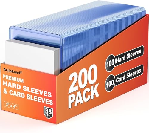 Image of 200 Pack Card Sleeves Hard Plastic, Arjiekwei 3 inchX4 inch Baseball Cards Protectors Plastic, Premium Card Holder for Trading Sports Baseball Football Game Cards (100 Rigid + 100 Clear)