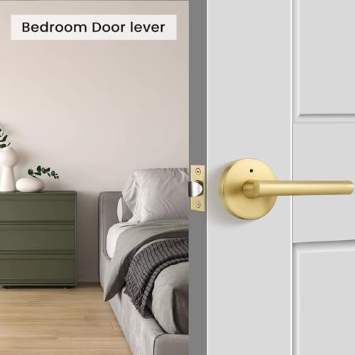Image of Goldenwarm 10 Pack Gold Door Handles Interior, Brushed Gold Privacy Door Levers for Bedroom Bathroom, Heavy Duty Reversible Keyless Door Lever Left Right Handing