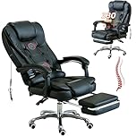 HIHOBDAY Office Desk Chair,Big & Tall Leather Gaming Chair with Footrest,Wide Ergonomic Comfy Executive High-Back Reclining Computer Chair,2-Point Massage,360° Swivel Wheels & Lumbar Support,Black