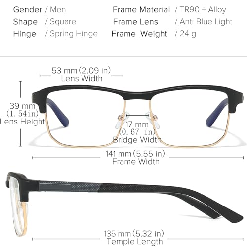 Image of Blue Light Blocking Glasses for Men Anti Fatigue Computer Gaming Eyeglasses UV Protection Scratch-Resistant Lens
