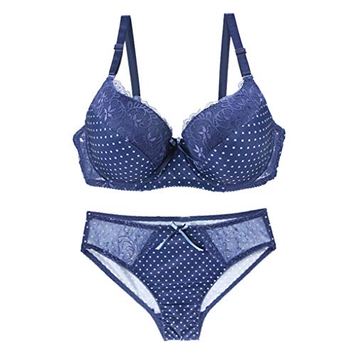 Women satin bowknot lace polka dot bra and panty set underwire br…