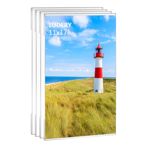 Ludery 11X17 Acrylic Picture Frames,Set Of 4 Clear Photo Frame For Wall,Clear Frameless Picture Frames 11 X 17,Floating Hanging Picture Frames 11 X 17 For Home cover