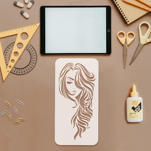 FINGERINSPIRE 4 Pcs Long Hair Woman Face Painting Large Stencil 30x15cm PET Beautiful Girl Spraying Big Stencil Reusable Lady Line Art Face Wall Stencil Woman Themes Huge Stencil for DIY Scrapbook - Image 3