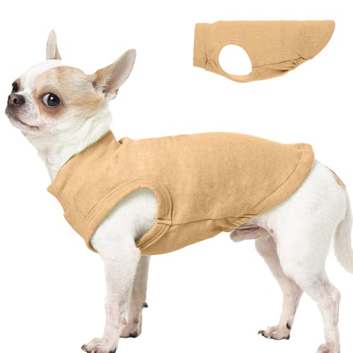 Image of Soft Fleece Dachshund Sweater for Cold Weather, Khaki, XS | Warm Sleeveless Small Dog Clothes, Stylish Pullover Sweatshirt for Mini Dachshunds, Chihuahuas,Autumn Winter Outdoor Wear