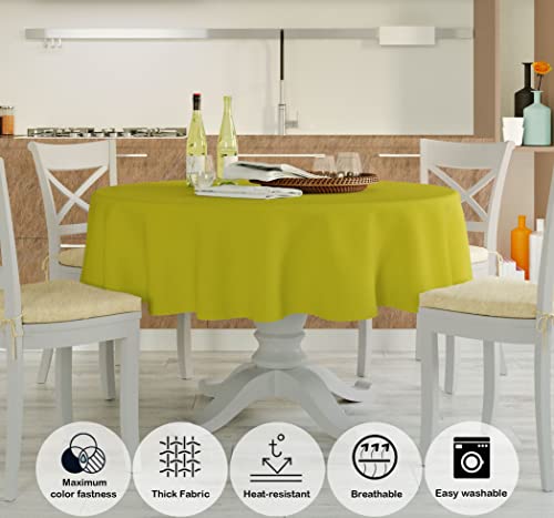 Image of HOME COLORS.IN Plain Solid Cotton 4 Seater Round Table Cover - Durable - Machine Washable - Every Day use Dining Table Cloth - 60 x 60 Inch - Yellow