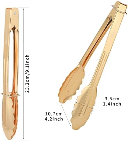 MSY BIGSUNNY 9 Inch Kitchen Food Tongs for Cooking and Serving- Aluminum - Set of 3 (gold-plated)