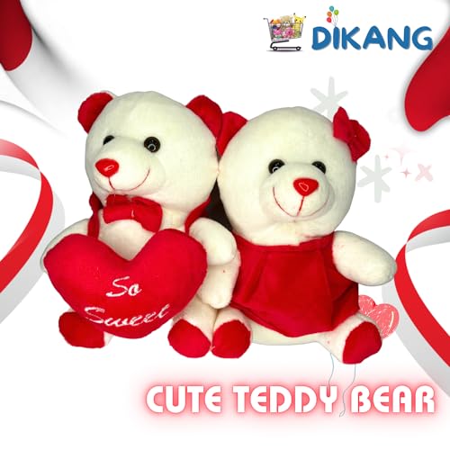 Image of DIKANG Little Cute Couple Teddy Bear for Valentine's Day Gift | Valentine Gift for Boyfriend /Girlfriend /Husband /Wife - 20cm (Off -White)