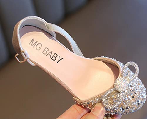 Girls Mary Jane Dress Shoes Low Heel Princess Party Glittler Bow Sandals4