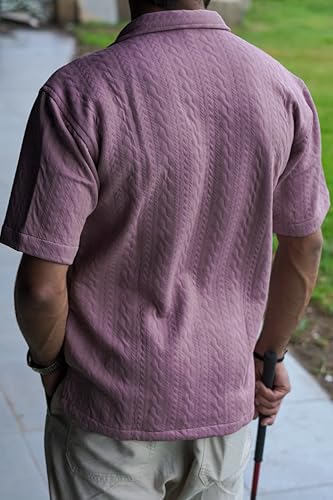Image of Men's Kint-Textured Half Sleeve Spread Collar Shirt