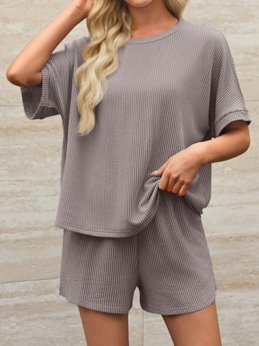 Image of Imily Bela Womens 2 Piece Outfits 2025 Oversized Summer Short Sets Casual Beach Ribbed Short Sleeve Matching Set