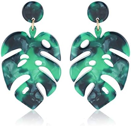 Acrylic Earrings For Women Girls Statement Palm Leaf Earrings Resin monstera Drop Dangle Earrings Fashion Jewelry (Green)
