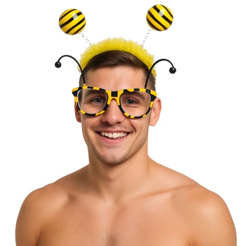 Marco Porta Bienen Kostüm-Set mit Haarreif und Sonnenbrille Schwarz-Gelb gestreift
