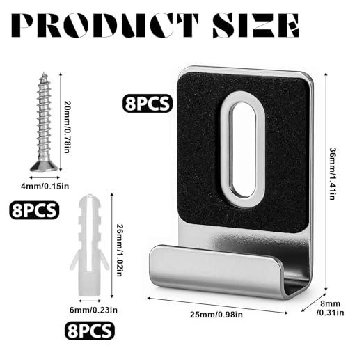 Image of 8 Pcs Mirror Clips Frameless Mirror Mounting Kit 1 /4 Inch Mirrors Hangers Hardware with Screws Rubber Pads, Metal Heavy Duty Silver Mirrors Hooks Mounting for Billboards