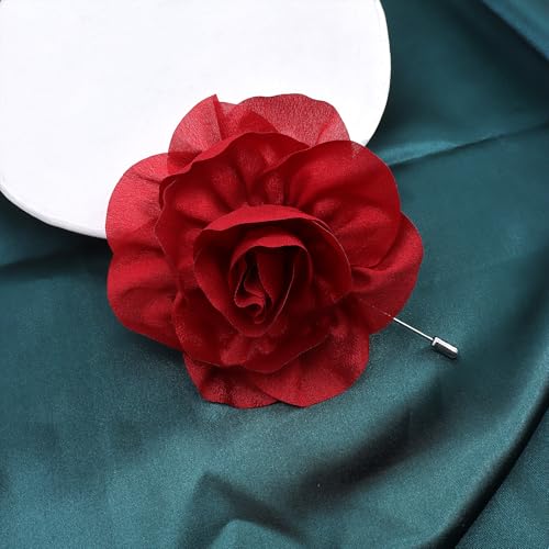 Image of Chunky Flower Brooches Pins for Women,Trendy Charming Chiffon Red Rose Corsage, Aesthetic Accessories for Wedding Ceremony