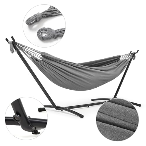 Mondeer Hamaca con Soporte, Hamaca de Camping al Aire Libre, Jardín, Hamaca de Tela Individual con Marco de Metal con Bolsa de Transporte Portátil y Accesorios, Carga de 200 Kg - imagen 4