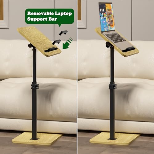 Image of 360 Swivel Sofa Side Table for Couch - Set of 2 - Adjustable Height Laptop Table for Work, TV Trays Table for Snacks Reading fits Bed Chair with Phone & Tablet Slot