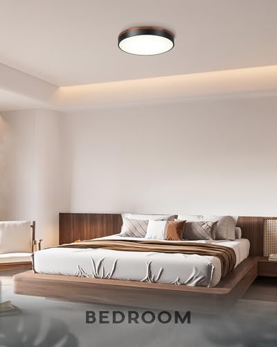Image of Ken & Ricky 16 inch Modern Flush Mount Ceiling Light,Deep Wood and Black,1 PK