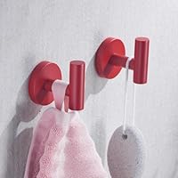 SEABEFORE Towel Hooks for Bathrooms,Red Wall Mount Hooks SUS 304 Stainless Steel Coat Hook Robe Hook Towel Hook 2 Count for Kitchen,Bedroom (Drilling),96006-8RED