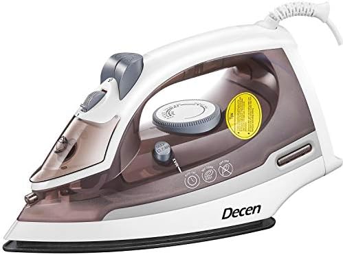 Iron DECEN, Steam Iron with Non-Stick Smooth Soleplate, Self-Cleaning Irons for Clothes with Variable Temperature and Steam Control, 3-Way Motion Smart Auto-Off Vertical Ironing, 1500W