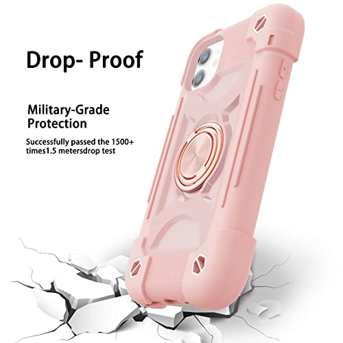 Image of MARKILL Compatible with iPhone with Built-in 360Rotating Ring Stand, Military Grade Drop Protection Full Body Rugged Heavy Duty Case Durable Cover (Pink, iPhone 11 6.1 inch)